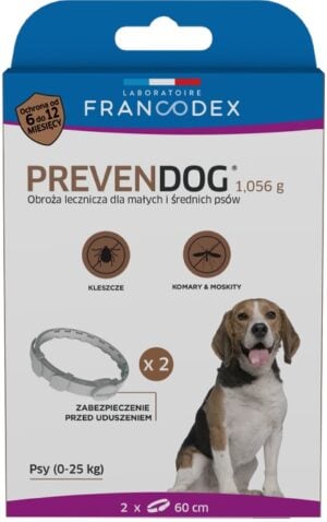 FRANCODEX PREVENDOG Biozid-Halsband 60 cm für kleine und mittlere Hunde bis 25 kg - 2 Stück.
