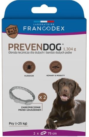 FRANCODEX PREVENDOG Biozid-Halsband 75 cm für große und sehr große Hunde über 25 kg - 2 Stück.