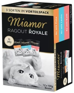 Miamor Ragout Royale Truthahn-, Lachs- und Kalbfleischstücke in Gelee 12x100 g