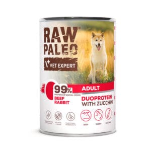 RAW PALEO Beef&Rabbit Adult 400g Nassfutter für Hunde Duoprotein-Rind mit Kaninchen